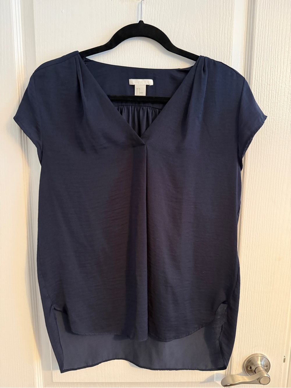 H&M Navy Short-Sleeve V-Neck Blouse